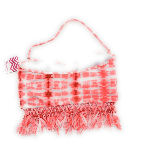 4/$25 NEW Tye-Dye Pink Fringe Swim Crop Bikini Top - Picture 2 of 4